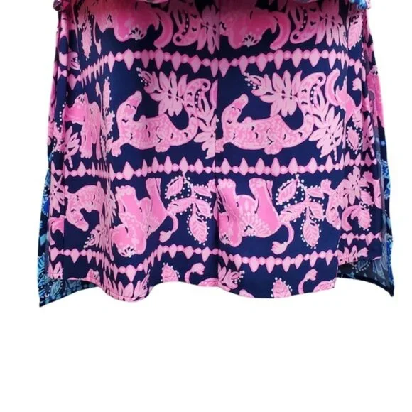 Lilly Pulitzer Womens High Tide Navy Pink Elephant Print Blanca Romper Size 12 - Picture 4 of 9